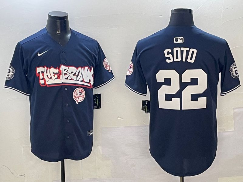 Men New York Yankees #22 Soto Drak Blue four generations Joint Name 2025 Nike MLB Jersey style 6